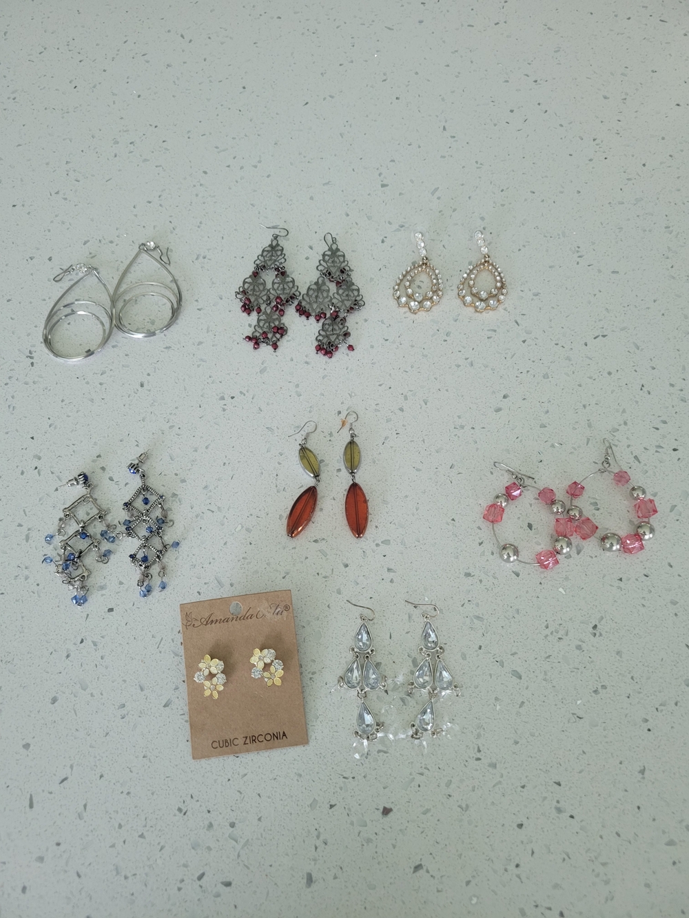 8 Pair Of Mixed Women's Earring Set - Pink, Red, Blue, Gold, Silver Tones